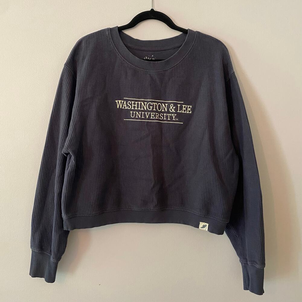 Washington & Lee University Navy Blue Ribbed Crewneck Sweatshirt Cotton Large